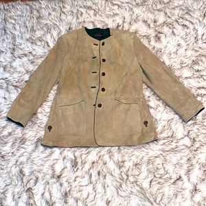 Admins Tan Suede Jacket with Green Trim EUC